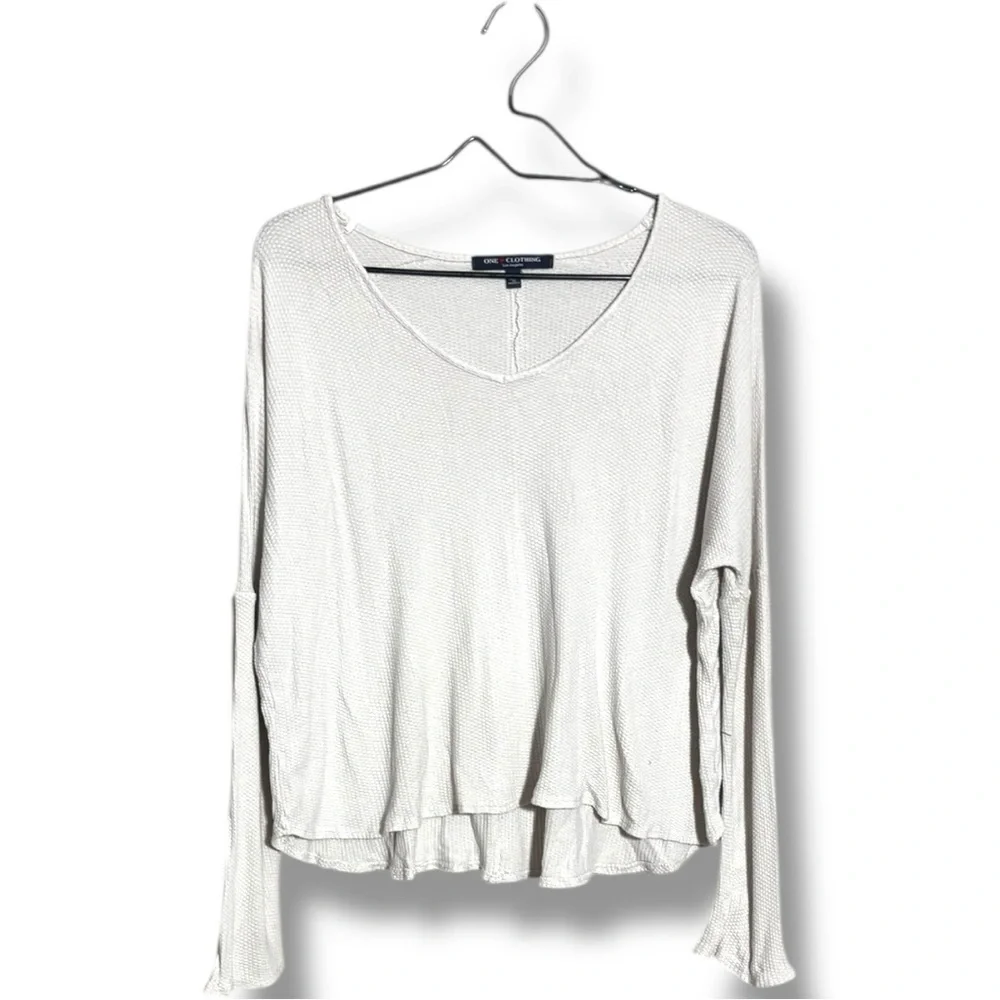 One Clothing Cream Thermal Knit Relaxed Fit Scoop Neck Comfy Long Sleeve Top